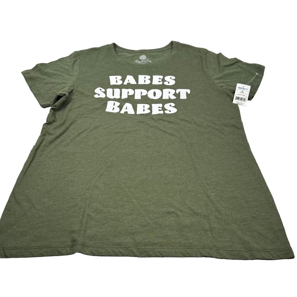 Positivi Tees Women's Sz Medium Babes Support Babes Short Sleeve Tee Shirt Green